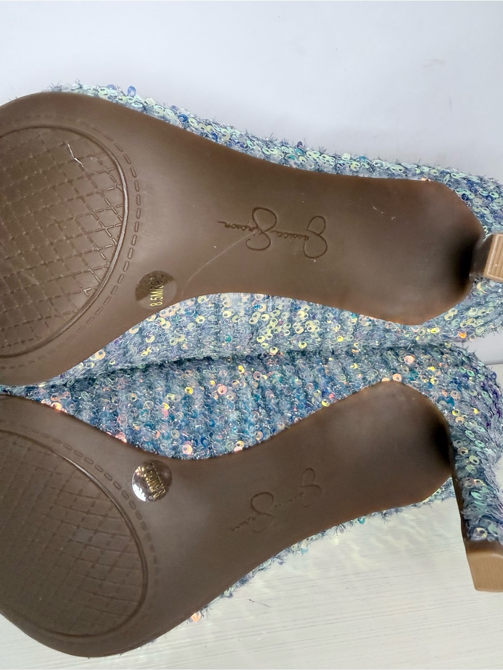 Jessica Simpson Blue Iridescent Tweed Sequin Pointed Toe Pumps Size 8.5 - Picture 10 of 13